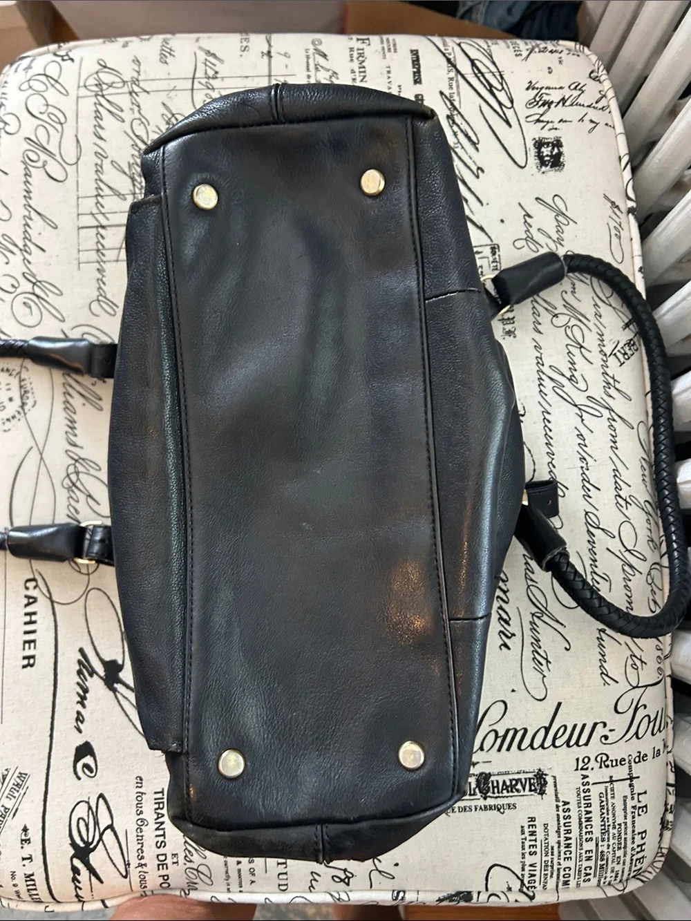 Cole Haan Black Leather Braided-Handle Tote/bag